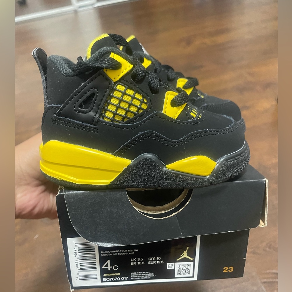 Toddler Jordan 4c Black Yellow New